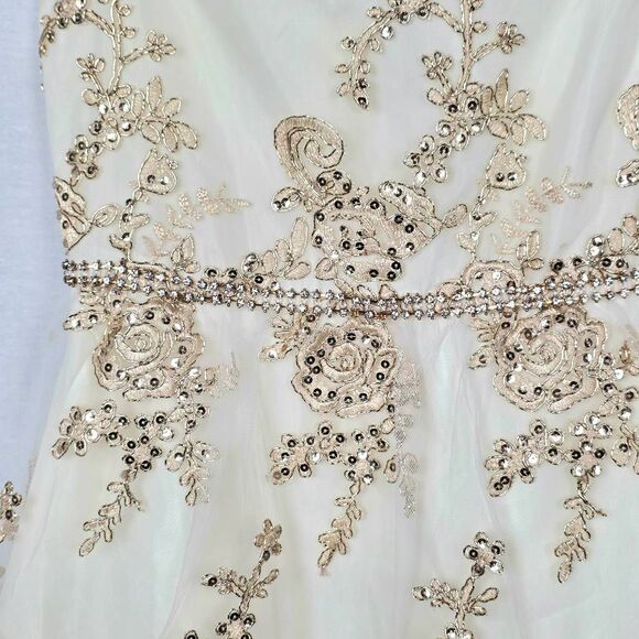 Rare Editions Girls Dress Size 8 Ivory Gold Sequin Lace Tulle Party Dress Rhines - Picture 5 of 12